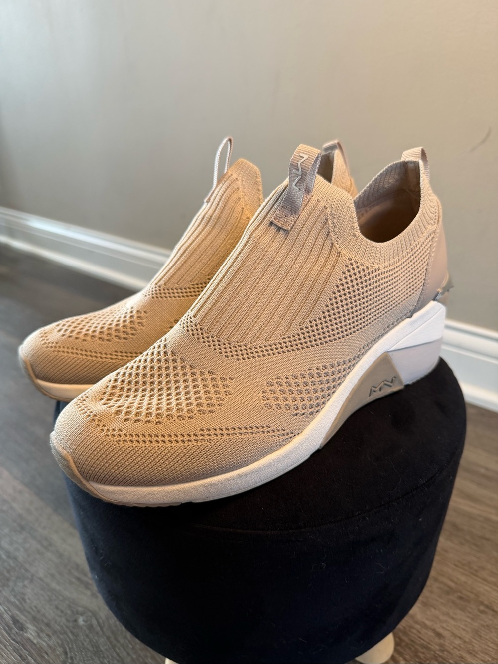 Mark Nason Beige Knit Slip-On Platform Sneaker